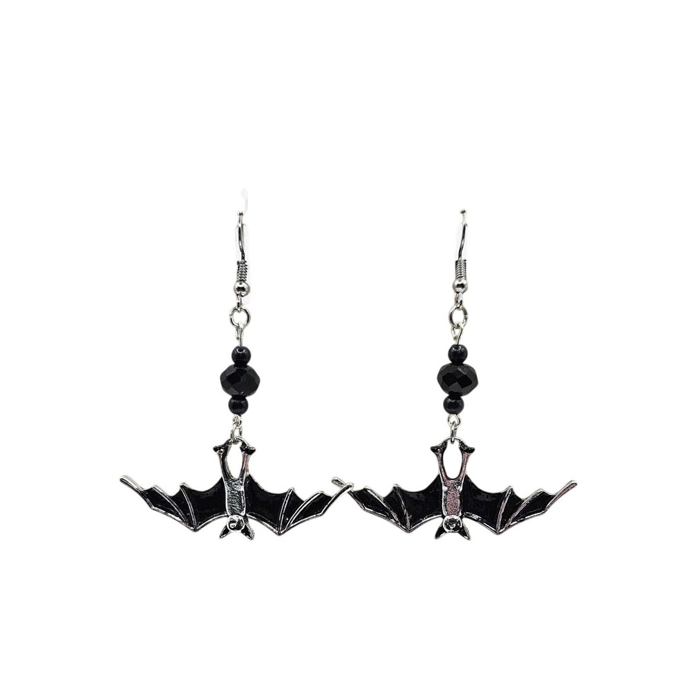 Bat Earrings Black Wings Handmade Handpainted Horror Spooky